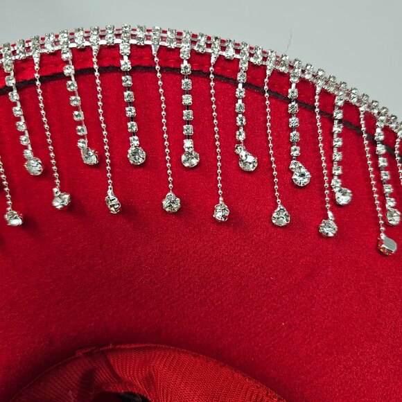Red Cowboy Cowgirl Bling Bling Hat Felt Rhinestones Dangling Vintage Style NWT - Picture 7 of 7